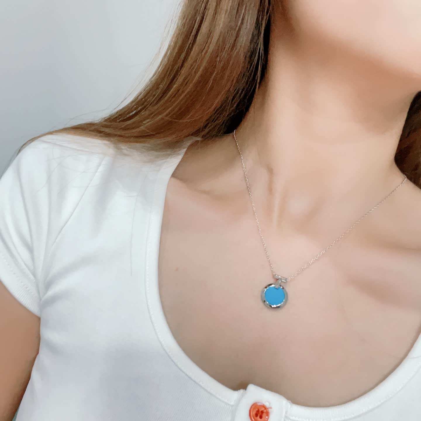Tiffany & Co. Blue Enamel Circle Pendant Necklace